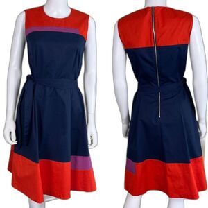 Boss Hugo Boss Hadesa Colorblocked Cotton Poplin Fit & Flare Mini Dress Modern